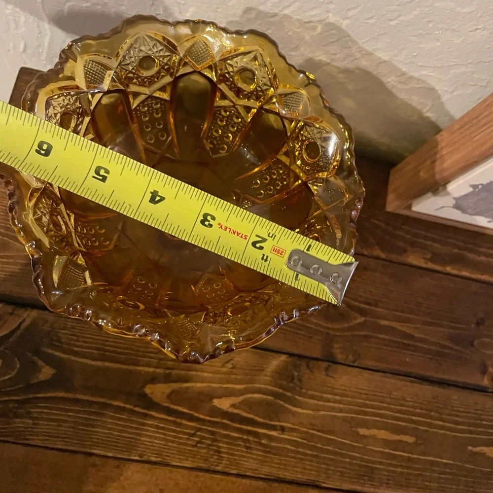 LE Smith Compote Candy Dish Amber Glass Vintage Heritage Hobstar Cane‎ & Arch